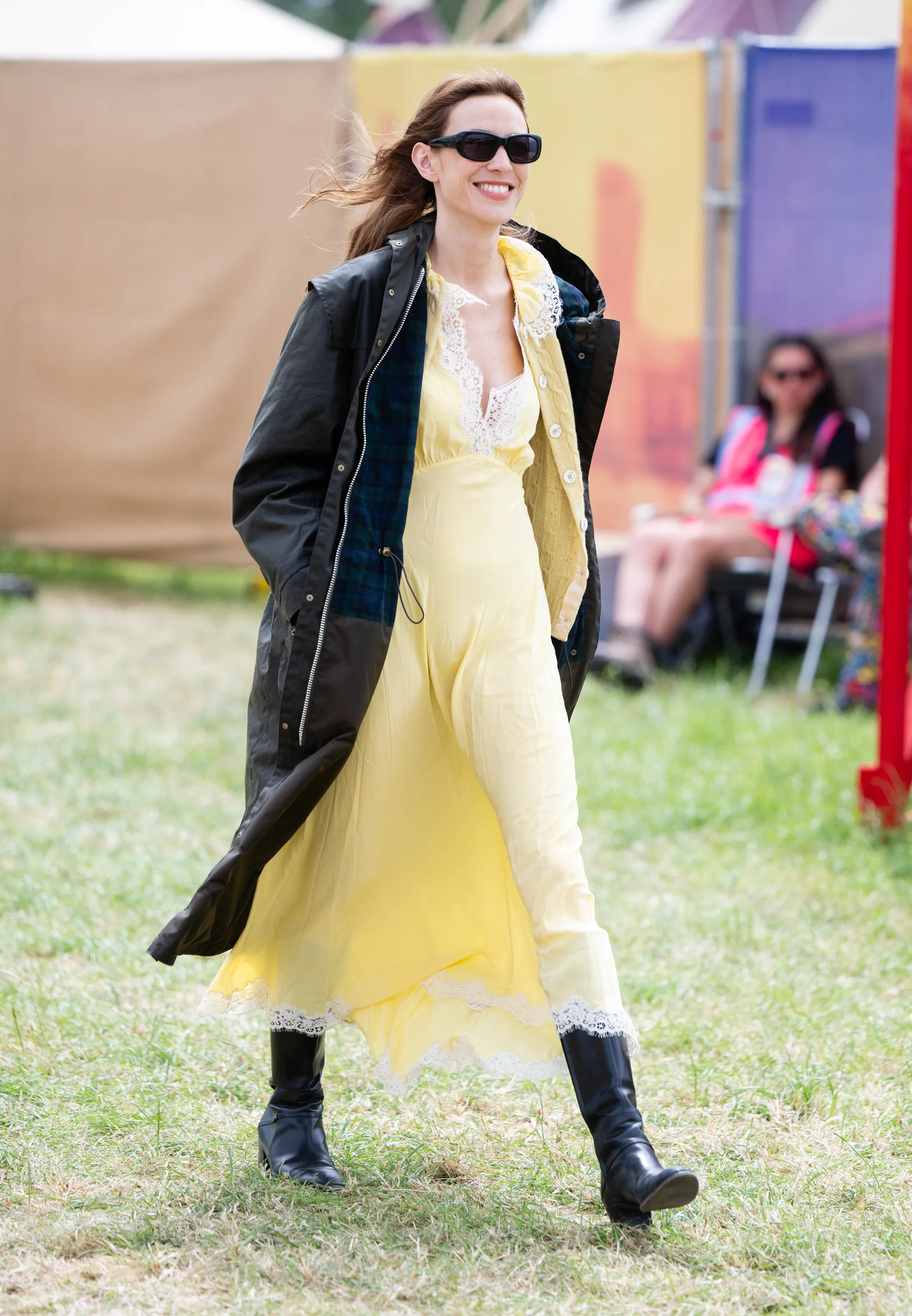 Alexa Chung Just Wore the Pretty Butter-Yellow Dress Trend to Glasto | Who  What Wear