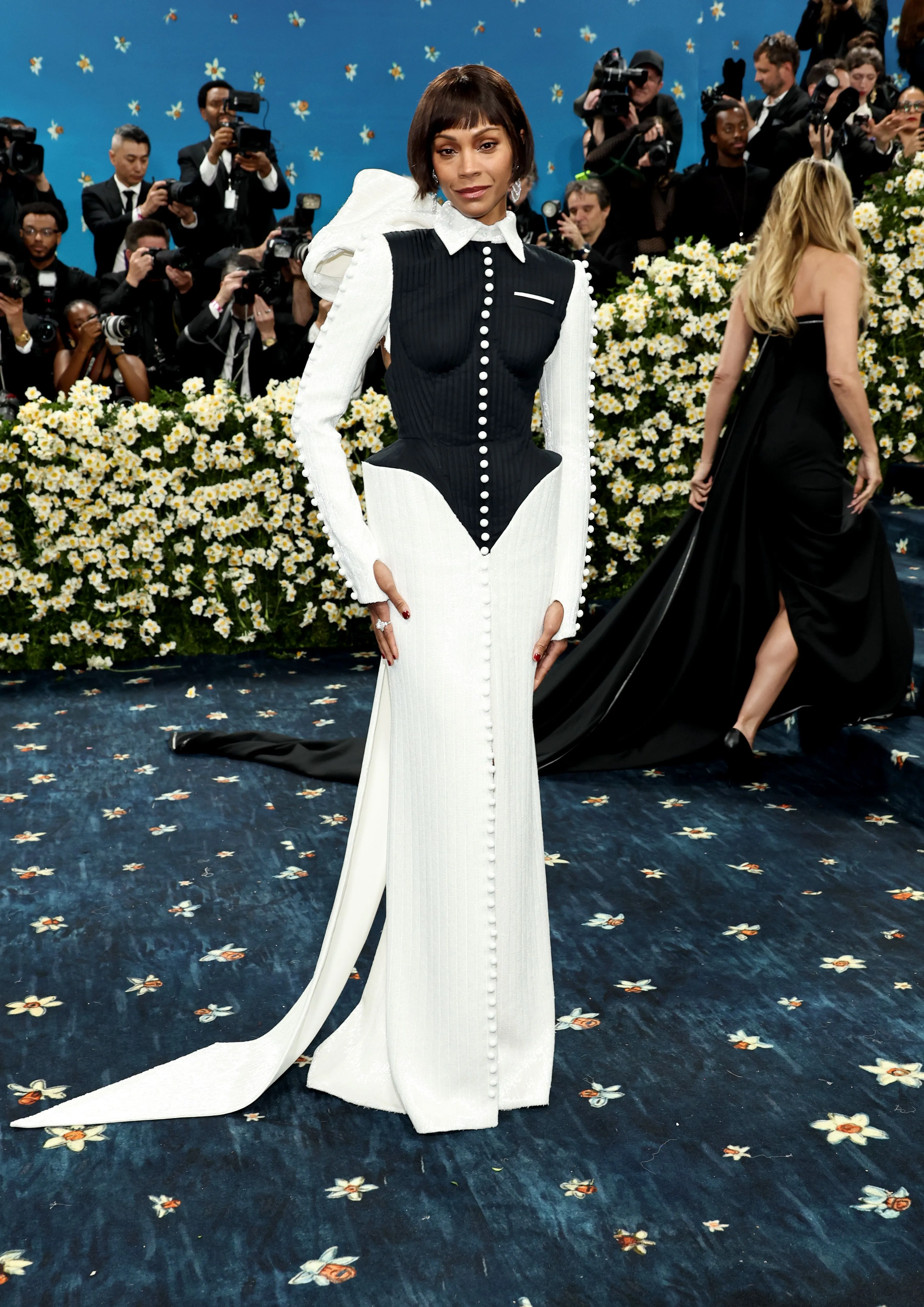 new york, new york may 05: zoe saldana attends the 2025 met gala celebrating superfine: tailoring black style at metropolitan museum of art on may 05, 2025 in new york city. (photo by jamie mccarthy/getty images)