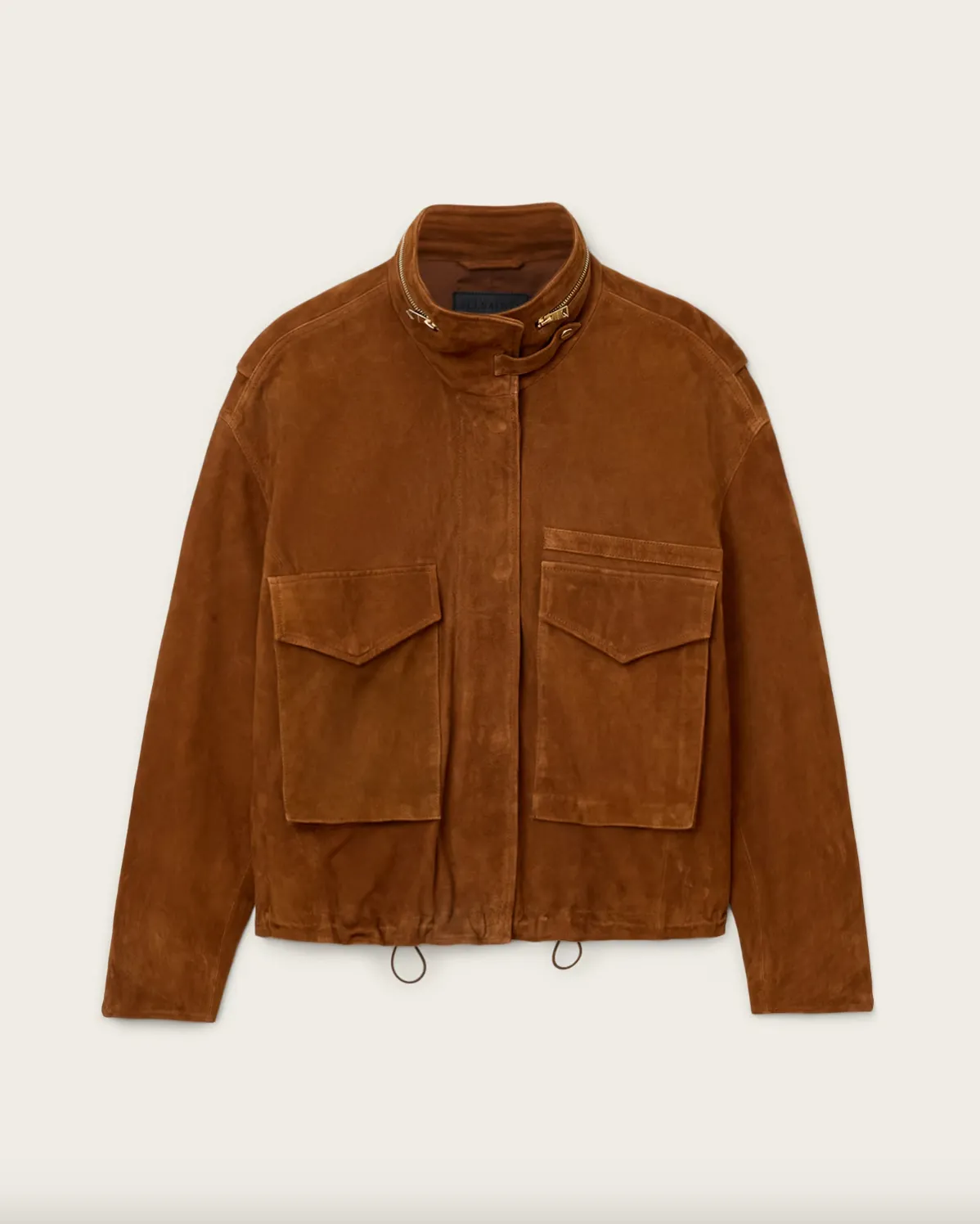 Clay Funnel-Neck Suede Cropped Jacket