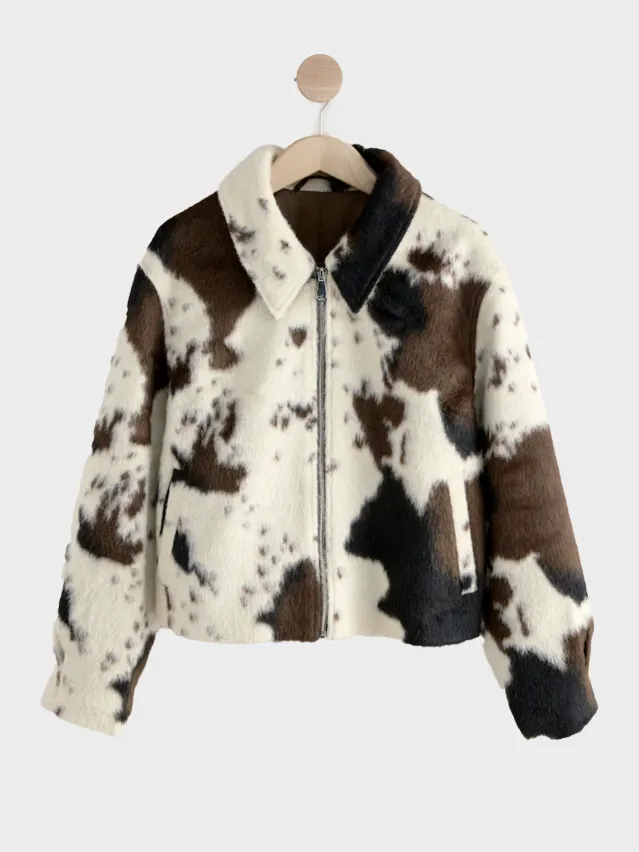 Cow Print Zip Through Jacket