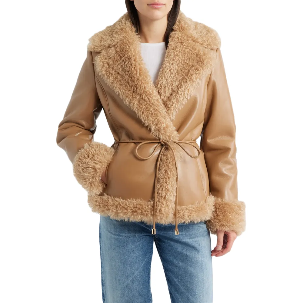 Faux Shearling Wrap Coat