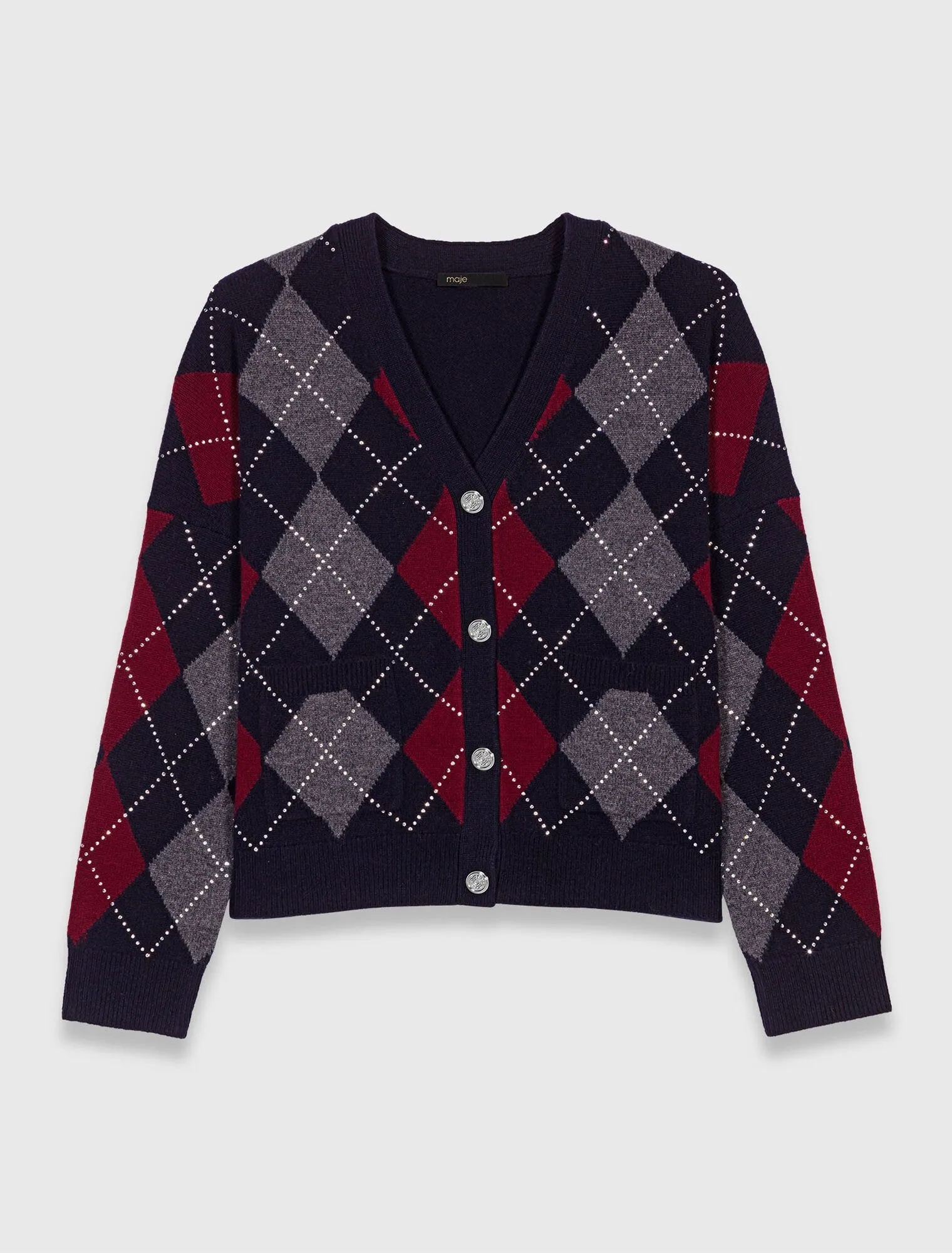 Cropped argyle pattern cardigan