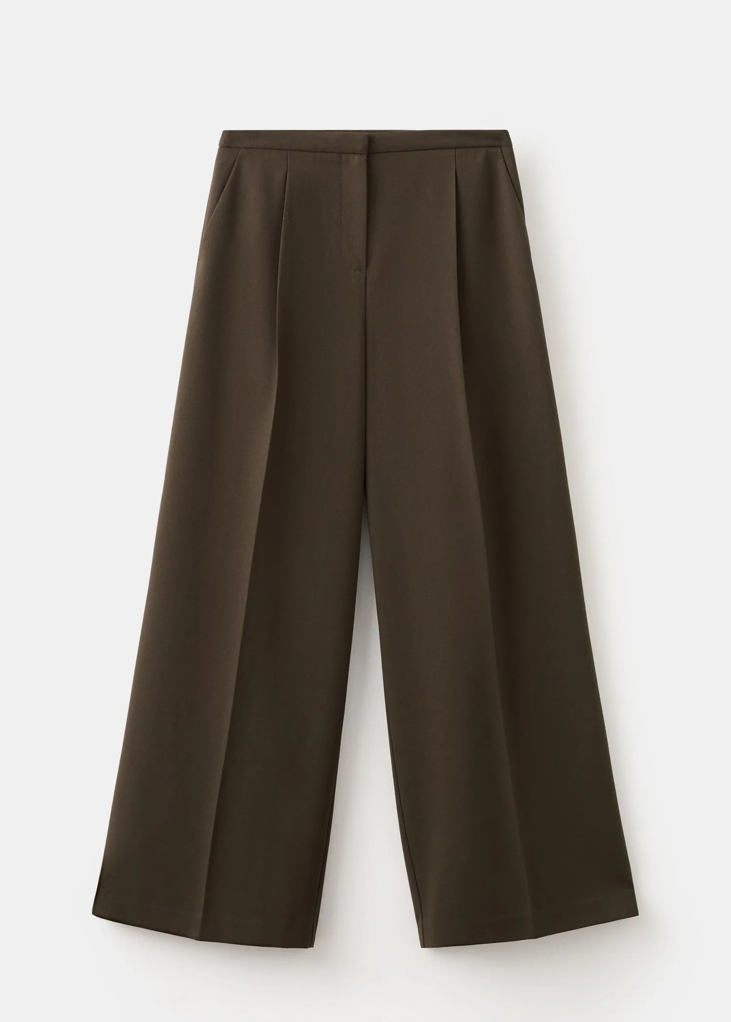 Wide-leg mid-rise pleated trousers