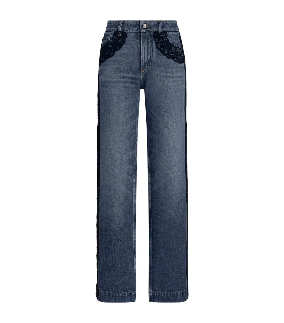 Macram&eacute;-Trim Straight Jeans
