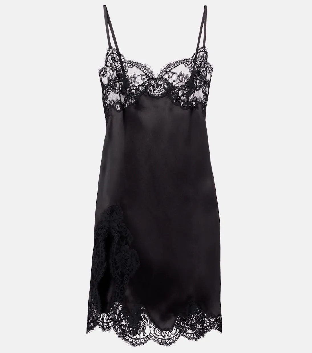 Lace-Trimmed Silk-Blend Satin Slip Dress