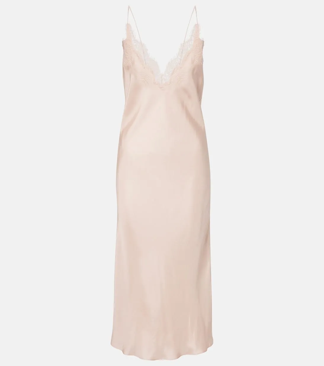 Lace-Trimmed Silk Satin Slip Dress