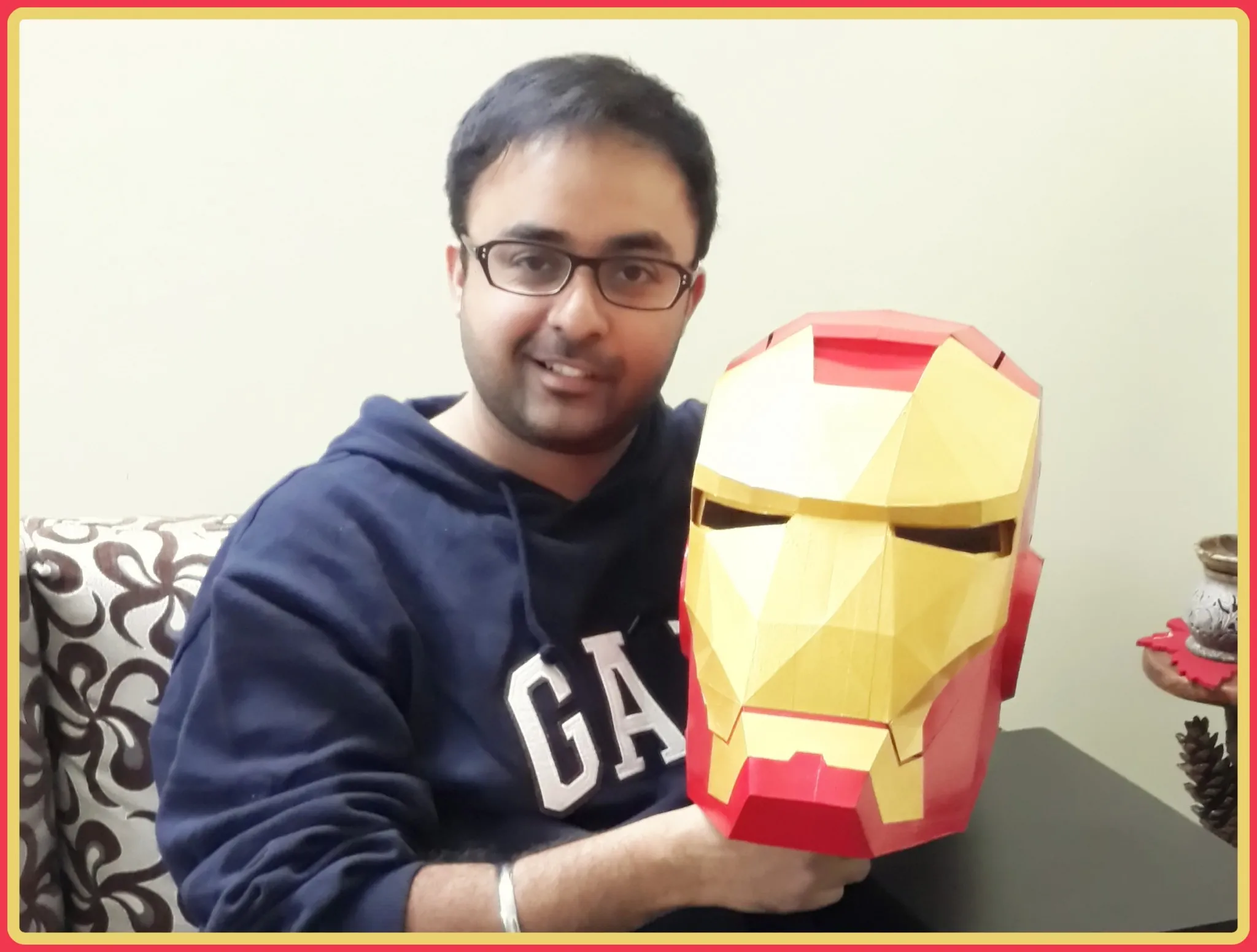 Atamjeet Singh with the Iron Man helmet.