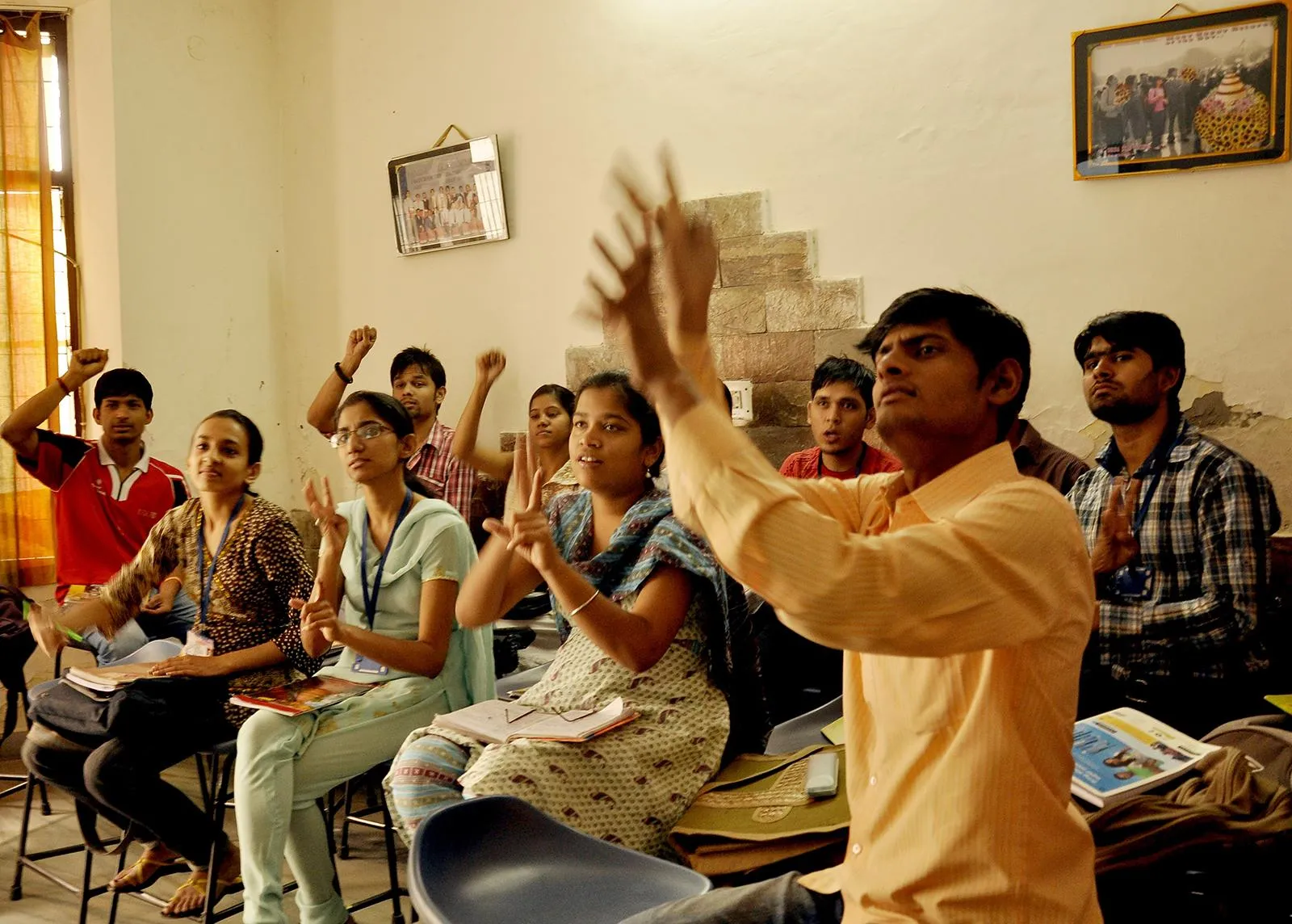 Students of Noida Deaf Society attending a class.