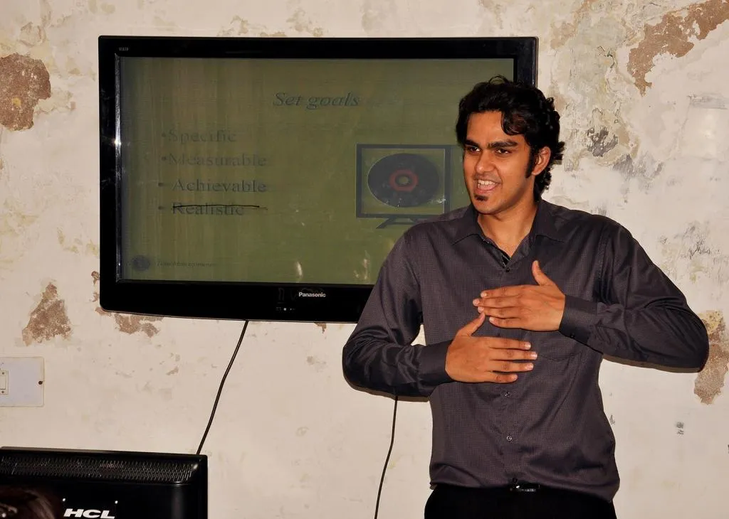 A teacher at the Noida Deaf Society during the class.