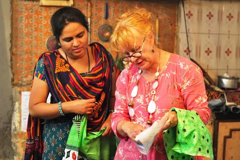 Susie Vickery, a textile artist, guided the women to create ‘Map the Hurt’, the saris with a message, and all other embroidery work on display. (Courtesy SNEHA)