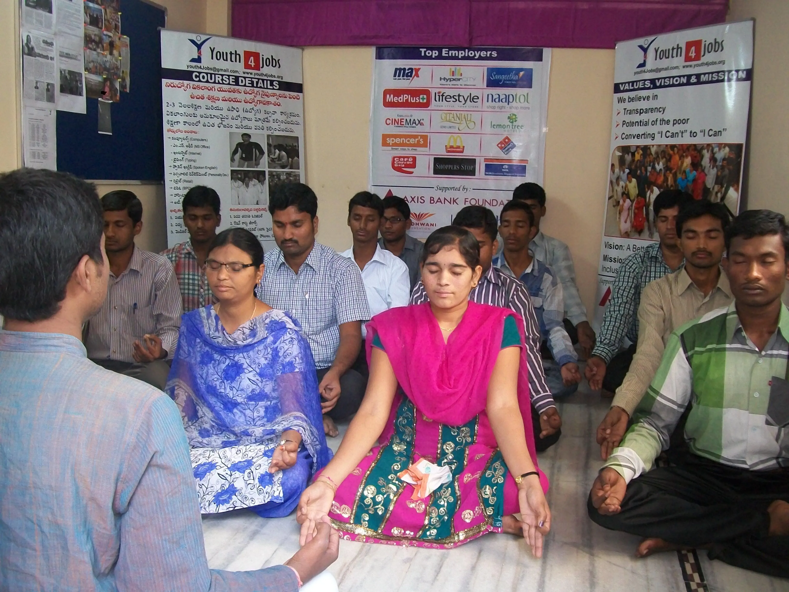 Trainees doing Yoga at our training center - which is an integral part of our course curriculum.