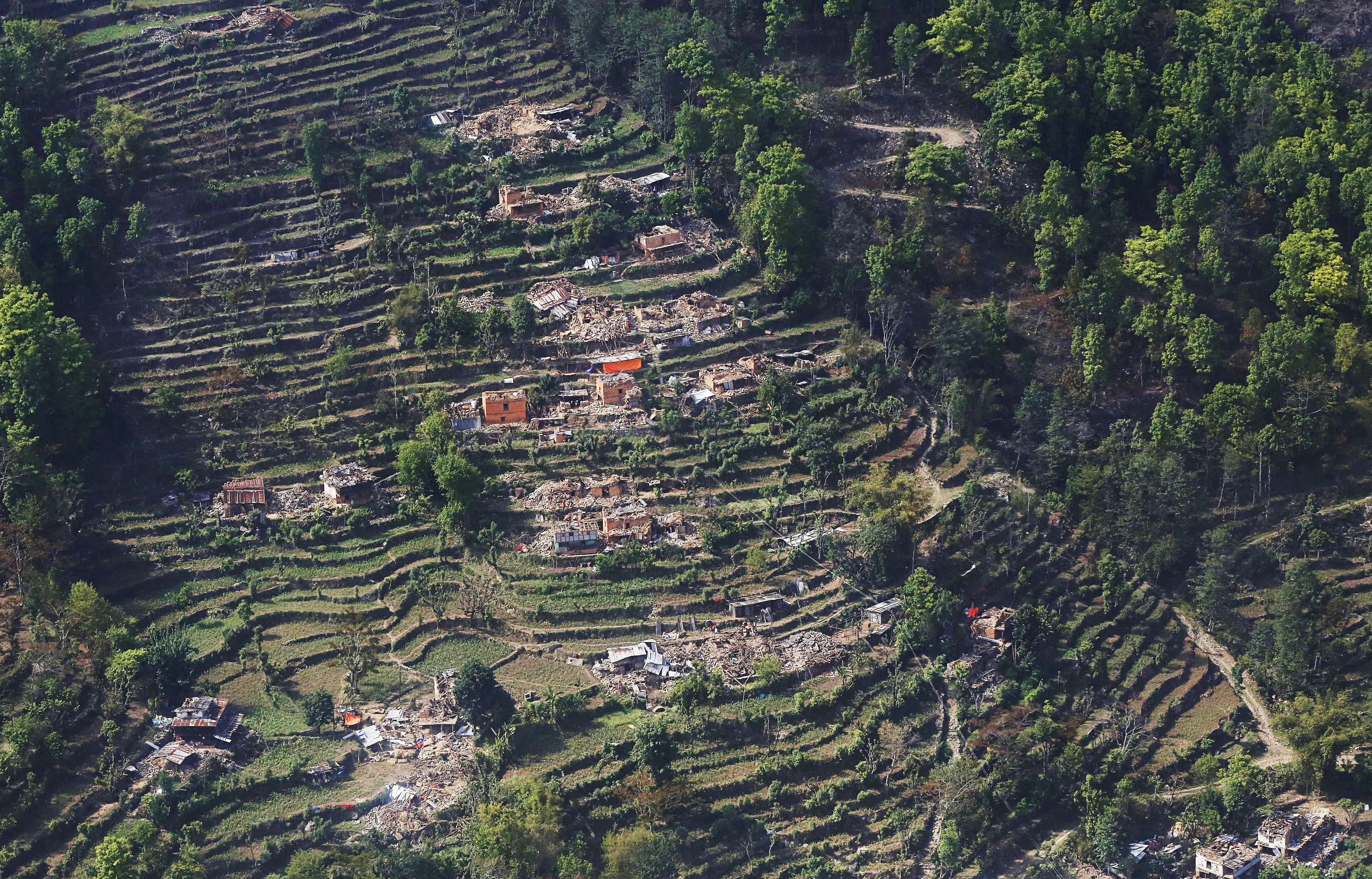 Aerial View of Earthquake hit Chautara Village in Nepal