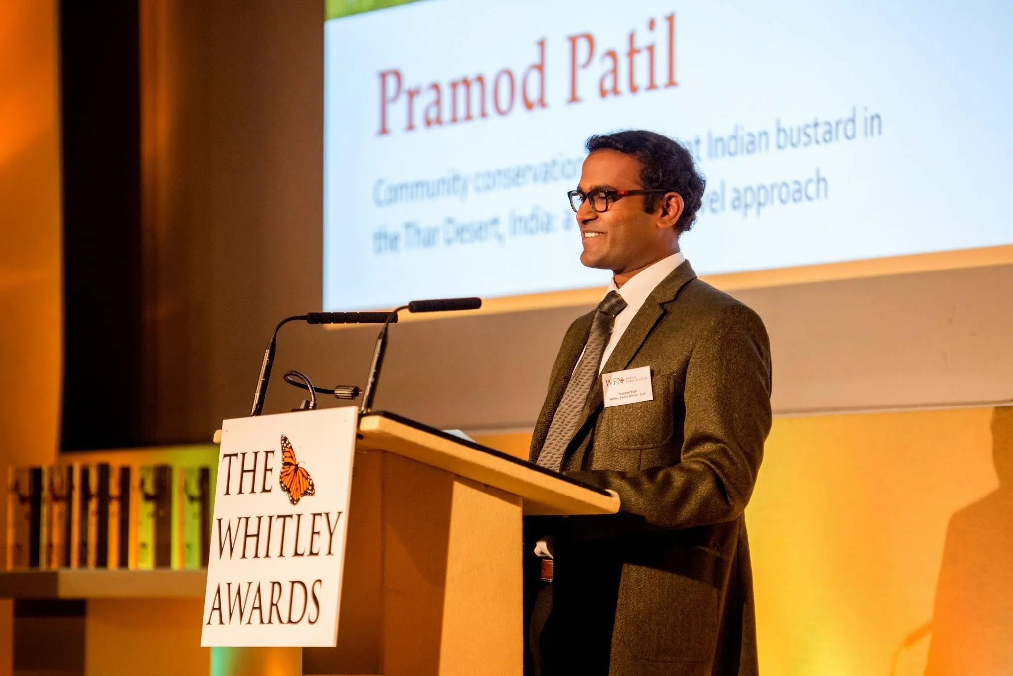 Dr. Patil speaking at the Whitley Award function
