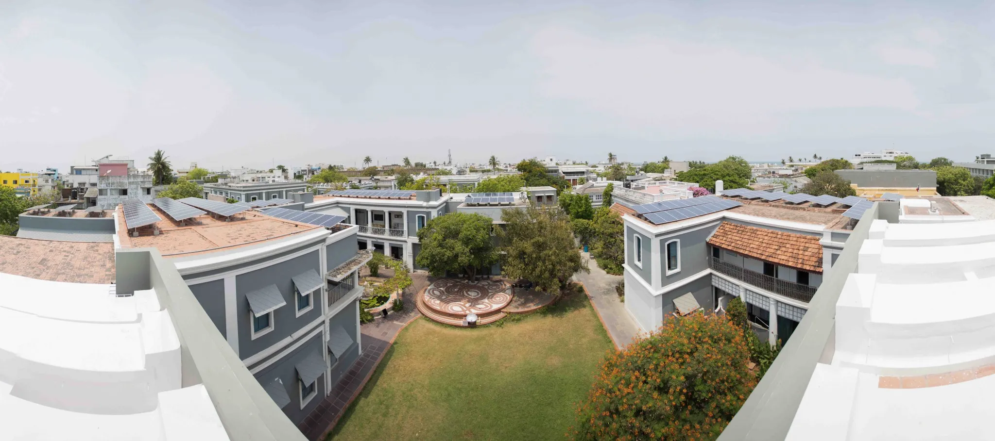 A wide-angle photo of the solar panels installed on SAICE rooftop 