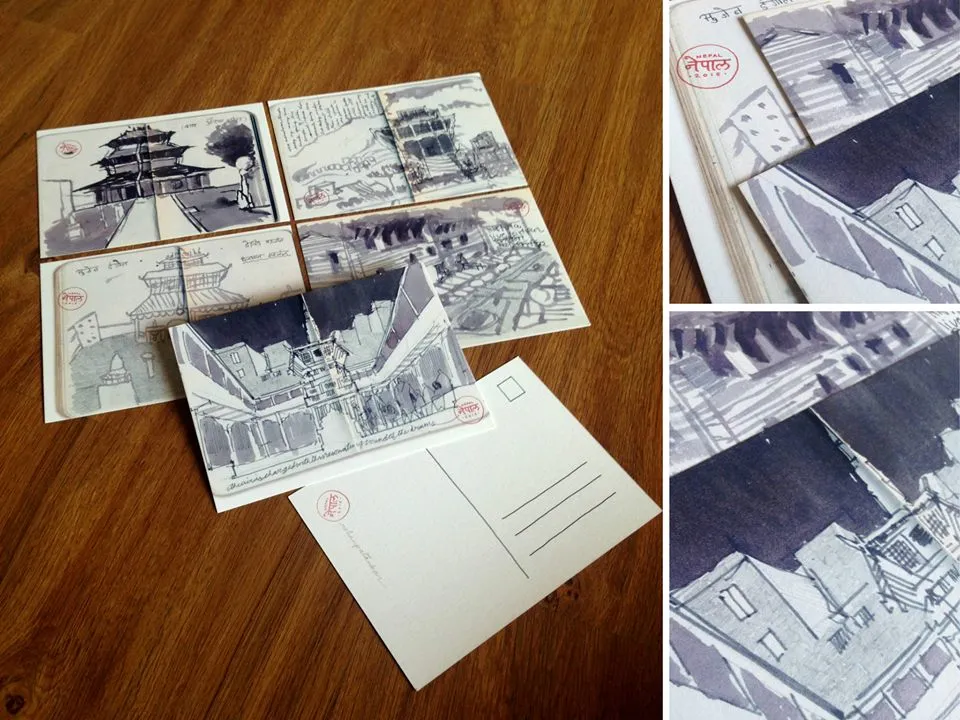 Assorted set of five postcards; two views of the Patan Durbar Square, the view of Thaity.