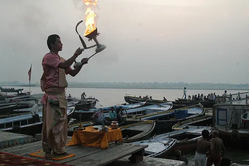 The early morning Aarti for Mother Ganges - a river considered to be very pious