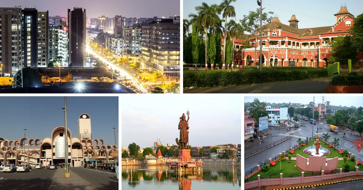 Clockwise from left: Surat, Nagpur, Aurangabad, Vadodara, Bhopal