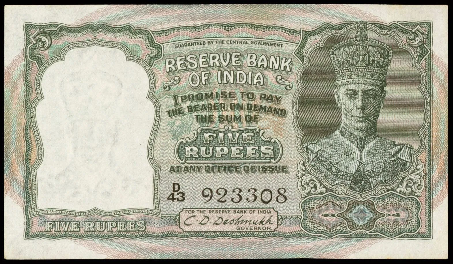 British-India-5-Rupee-Note-1943-King-George-VI