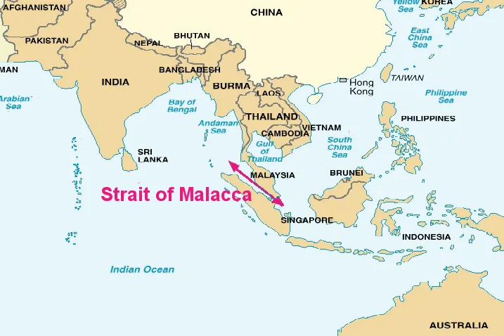 Straits of Malacca on the map (Source: Wikimedia Commons)