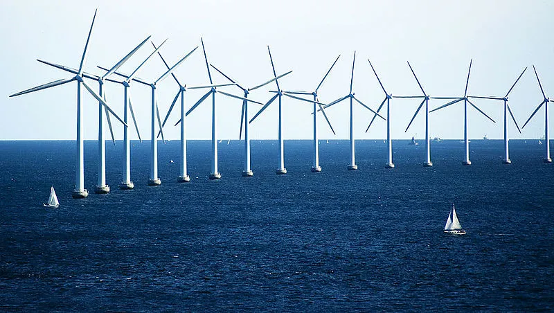 Wind farm off the coast of Denmark. (Source: Wikimedia Commons)