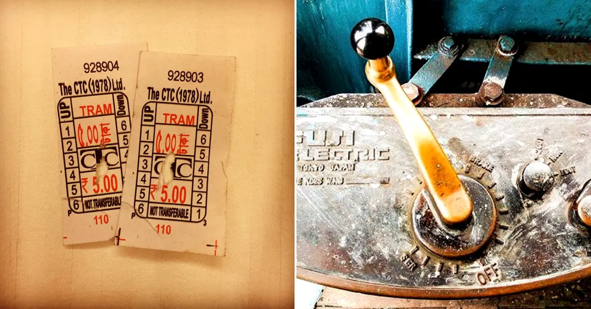 The Kolkata tramway ticket (left), and a tram car controller (right). Image Credit: Instagram (individual links)