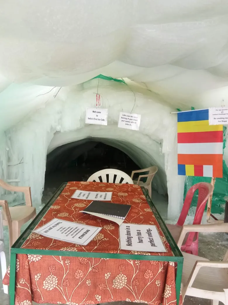 Seating arrangement inside the ice cafe. 