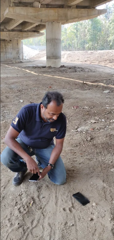 Looking for traces of animals passing through this underpass. (Source: Twitter/Milind Pariwakam) 