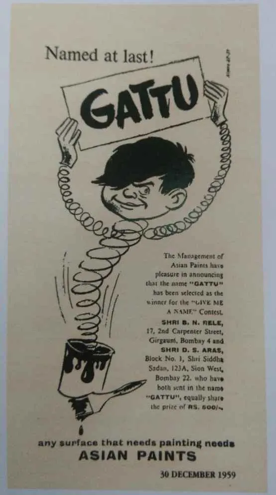 an advertisement for asian paints with the mascot gattu 