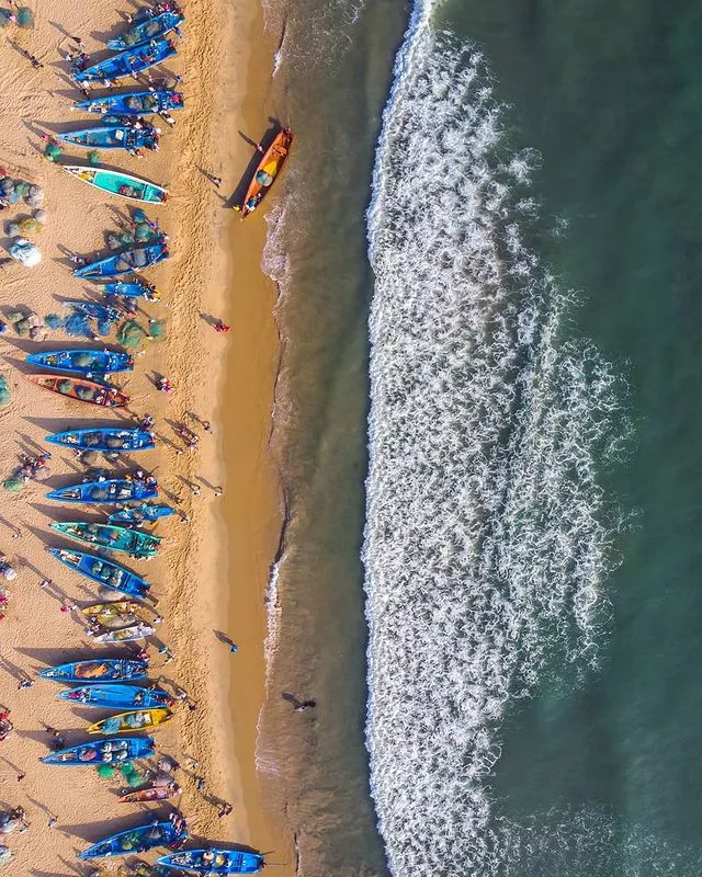 An aerial view of Kovalam beach near Chennai