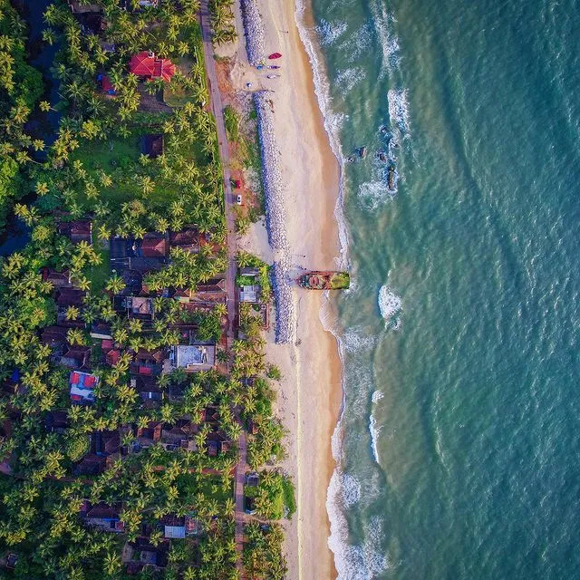 An aerial view of Padubidri beach in Karnataka.