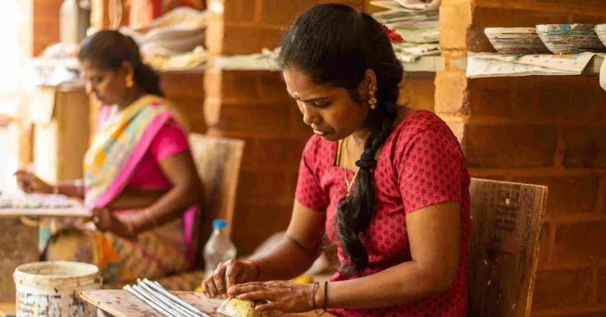 women working on handicrafts 
