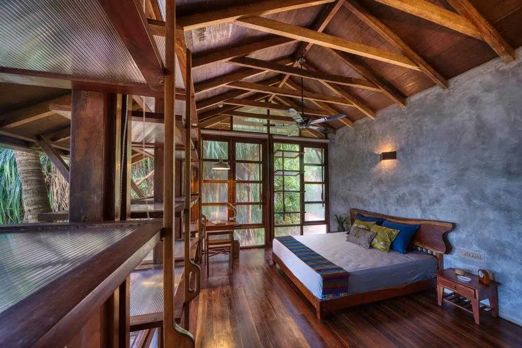The three bedroom house is made out of recycled wood, cane and stone and is an ode to sustainability