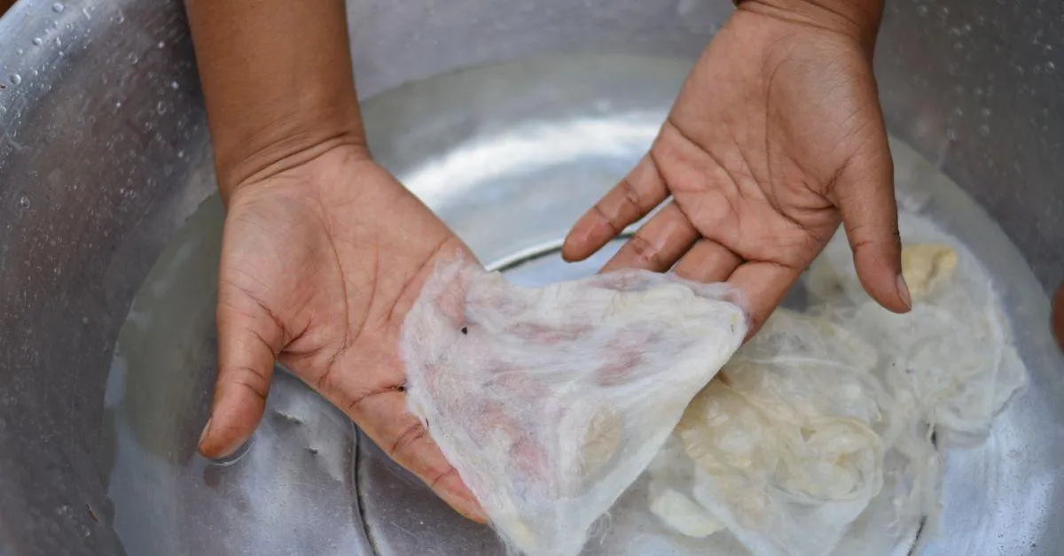 The Eri silk differs from Mulberry silk in that it is produced through a cruelty free process that does not kill the worms