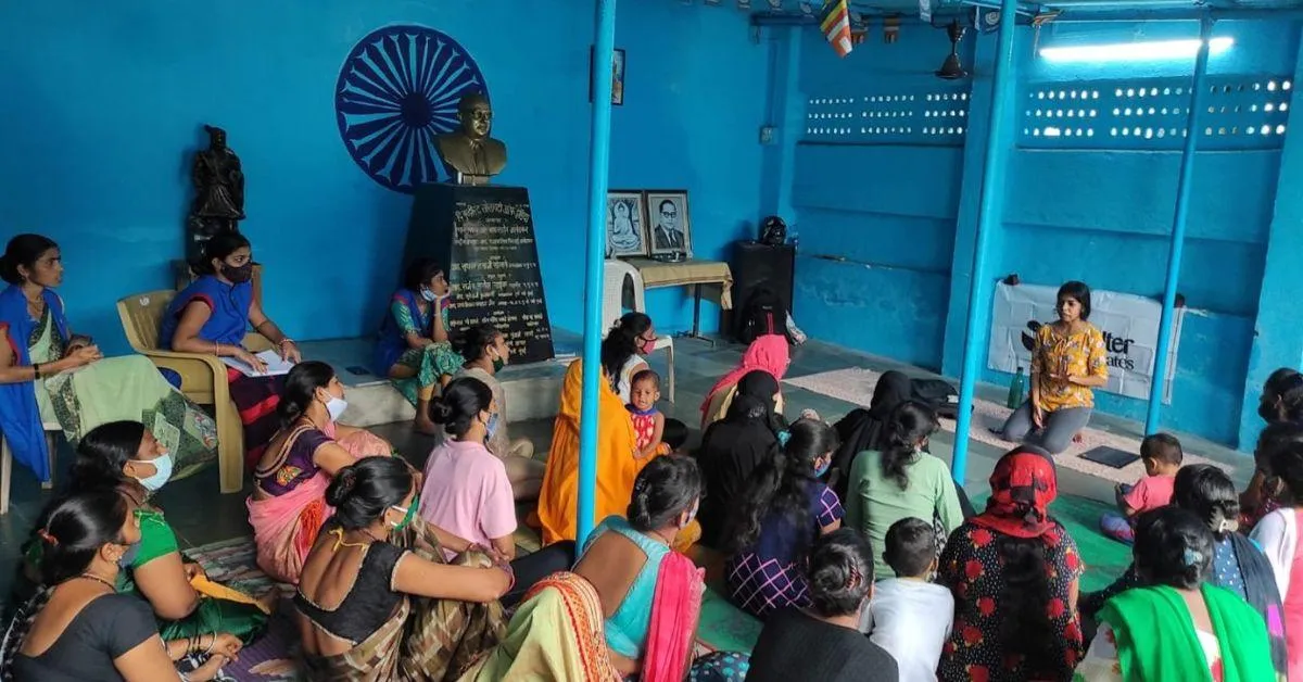 A menstrual hygiene workshop being conducted in one of the slum clusters