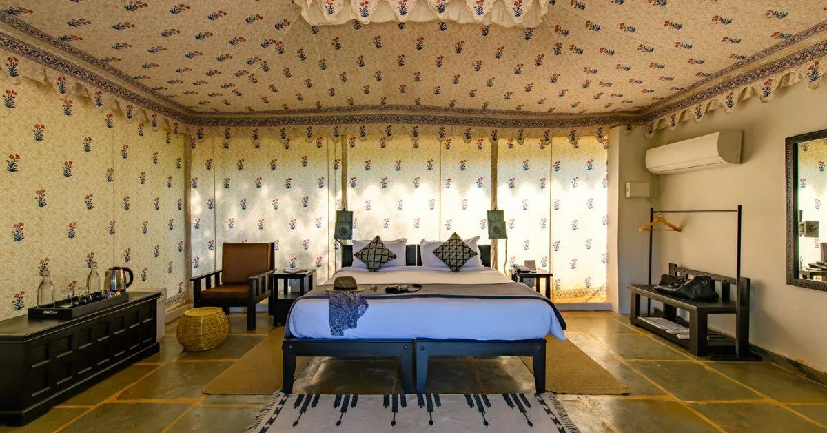 The canvas tents ensure sunlight floods the rooms and opens out onto a porch where one can view the wilderness
