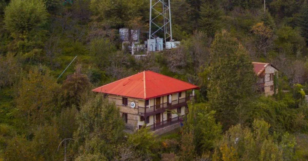 The homestay is made of mud, stone, and wood. 