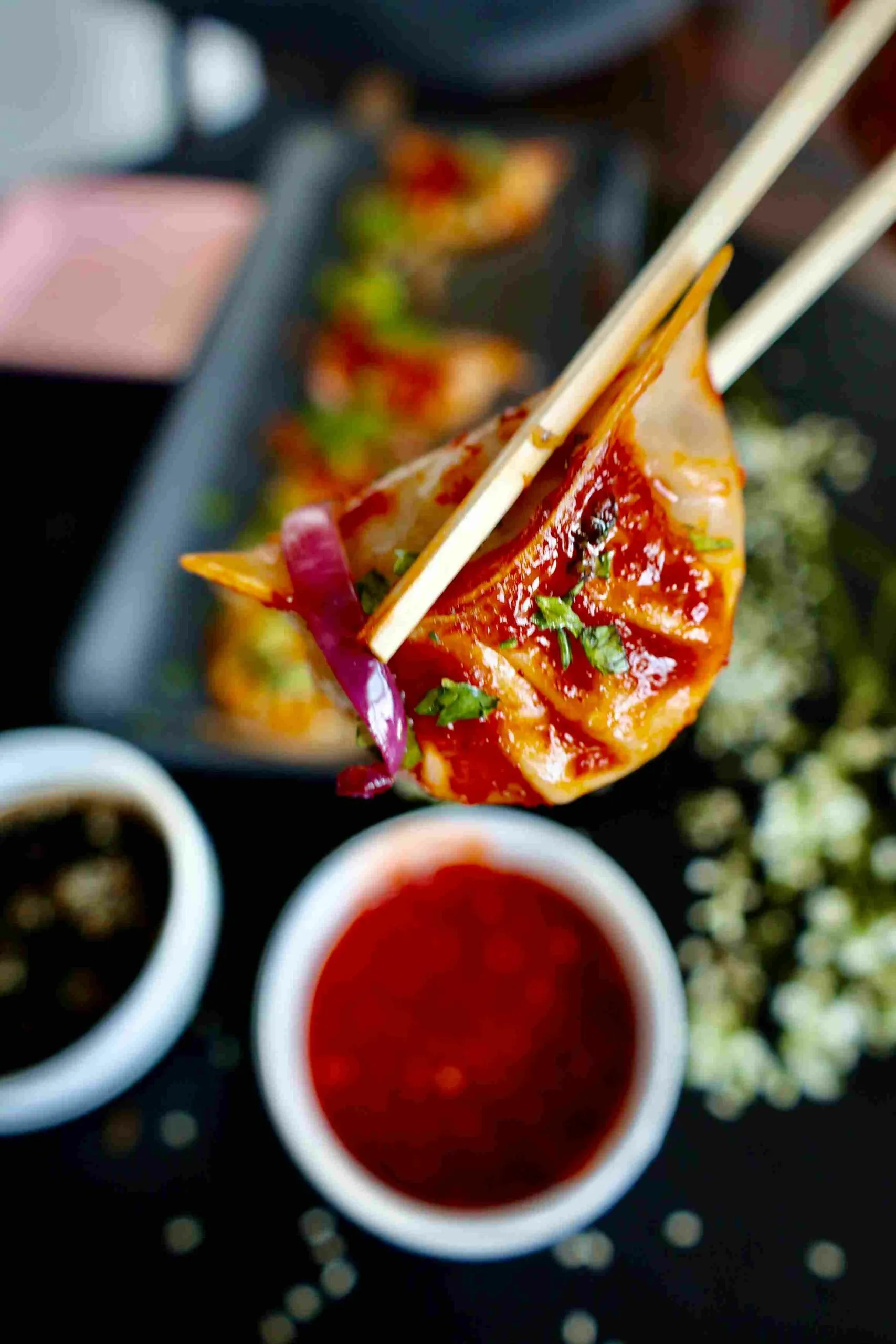 One of the best selling momos is the chilli momos that is loved for the spicy chutney it comes with,