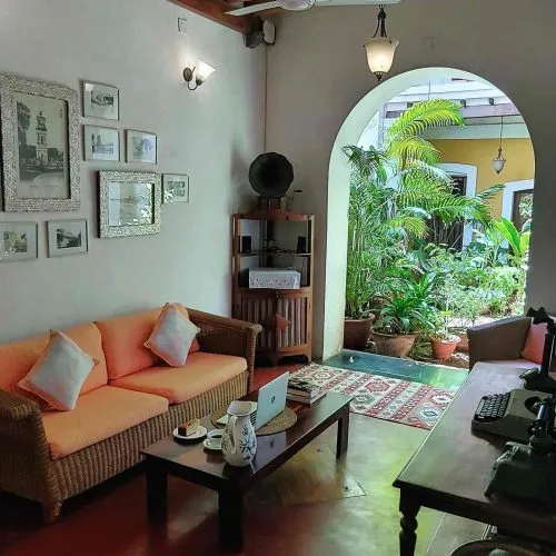 The rooms at Gratitude Heritage are furnished keeping the French style in mind and wood is sourced from demolished homes across Tamil Nadu