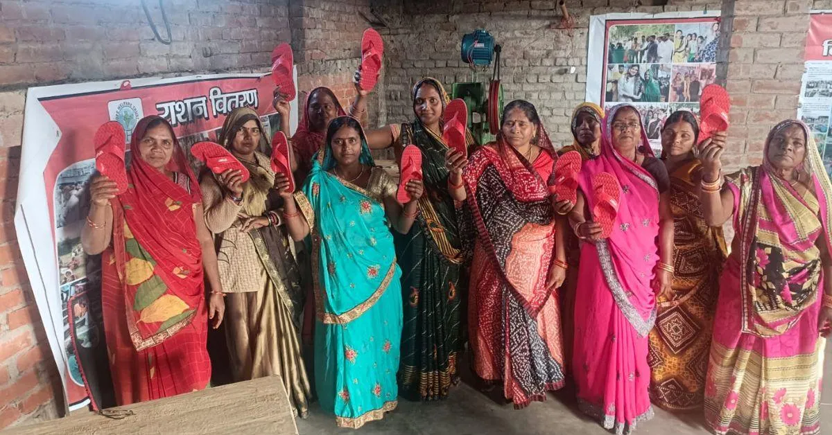 The women belonging to the Green Army manufacture and sell the slippers to earn a livelihood