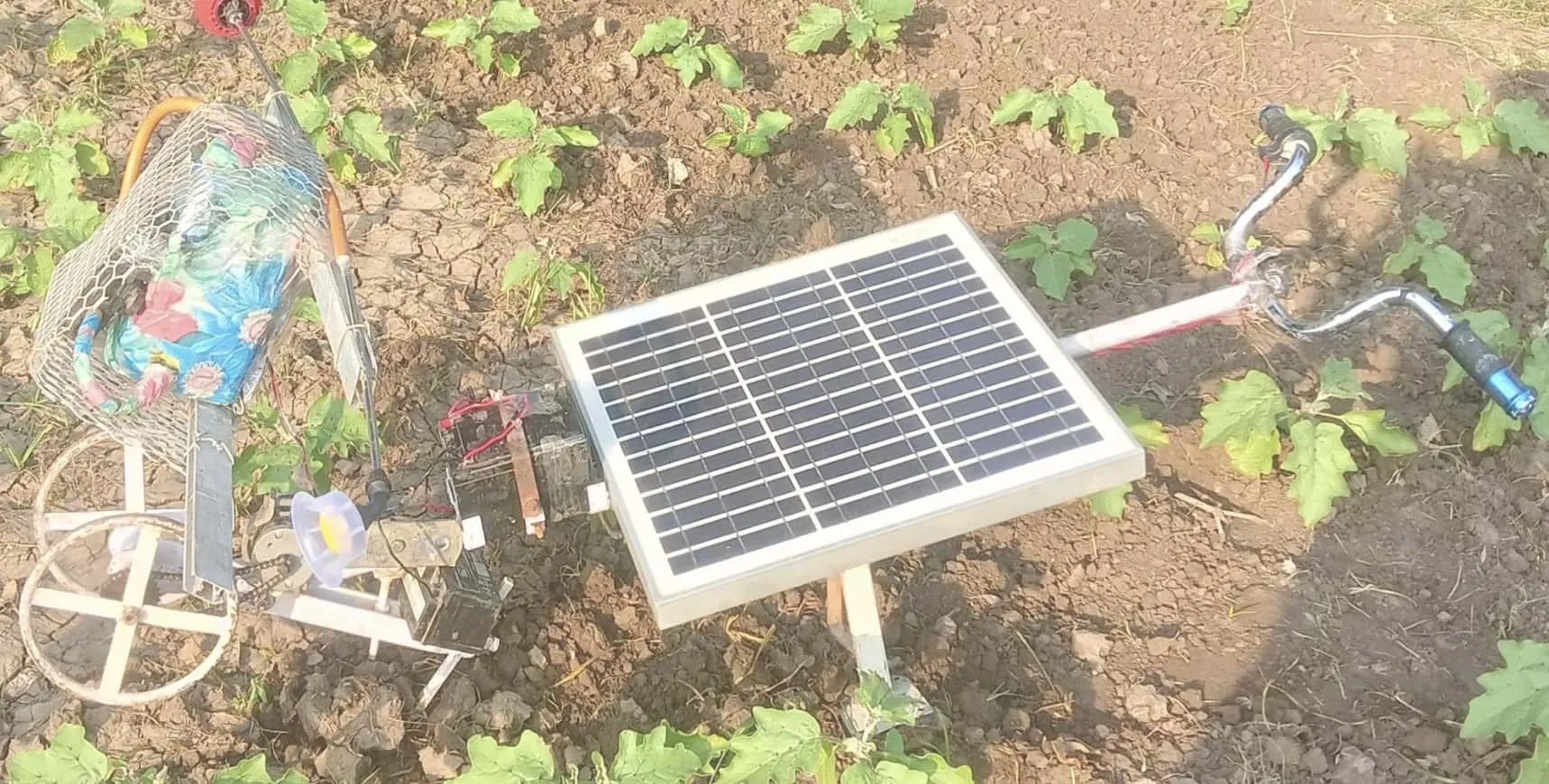 Ramdhan's machine can perform four critical farming operations - cleaning weeds, drilling seeds, spraying fertiliser and laying manure. 