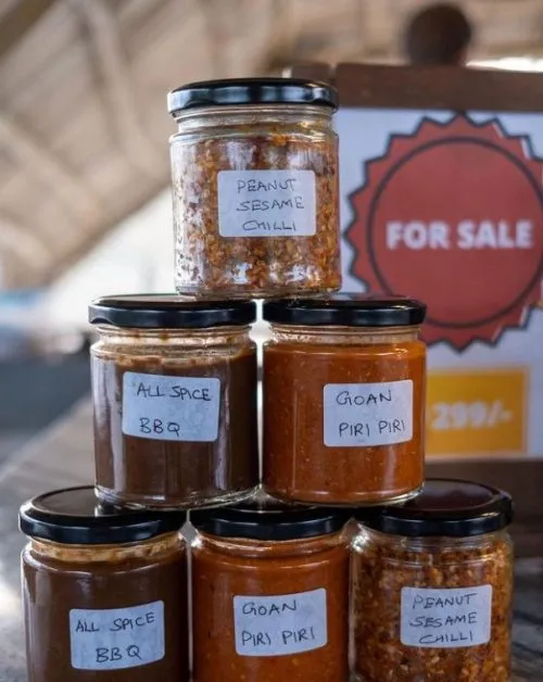 There are a bounty of pickles and spice powders that accompany the meals at Molasses made from the produce on the farm