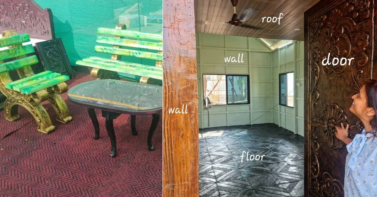 It’s completely made using plastic — right from the floor tiles, doors, and walls to stairs and ceiling!