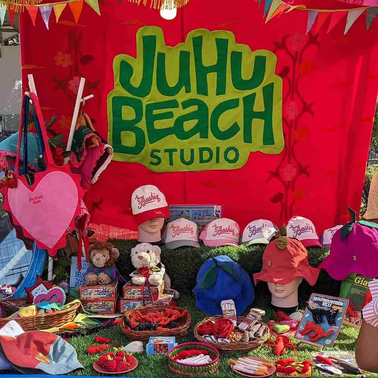 A colourful display at Juhu Beach Studio showcasing a variety of unique, quirky products made from textile waste. 