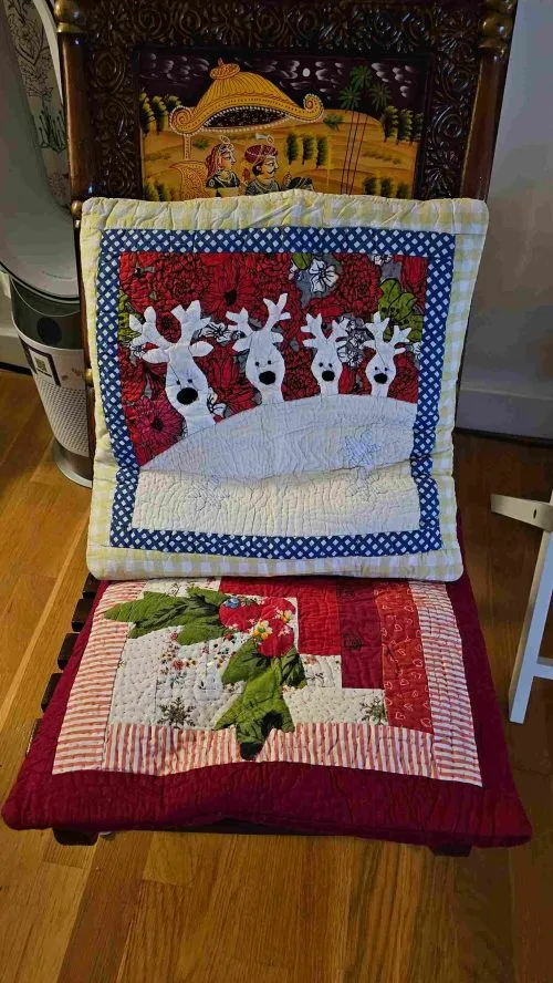Patchwork applique cushion covers from Uttarakhand, crafted by women artisans of the Himalayan region