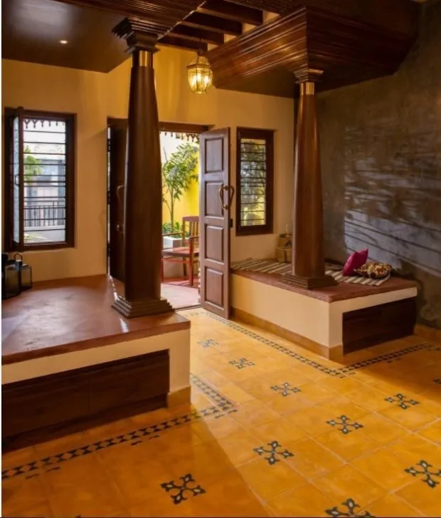 a chettinad house with Athangudi tiles