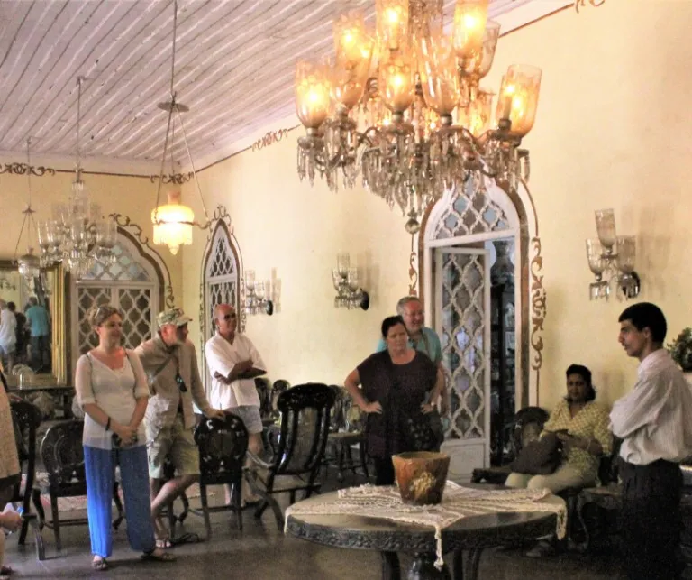 a group of people exploring an ancient building