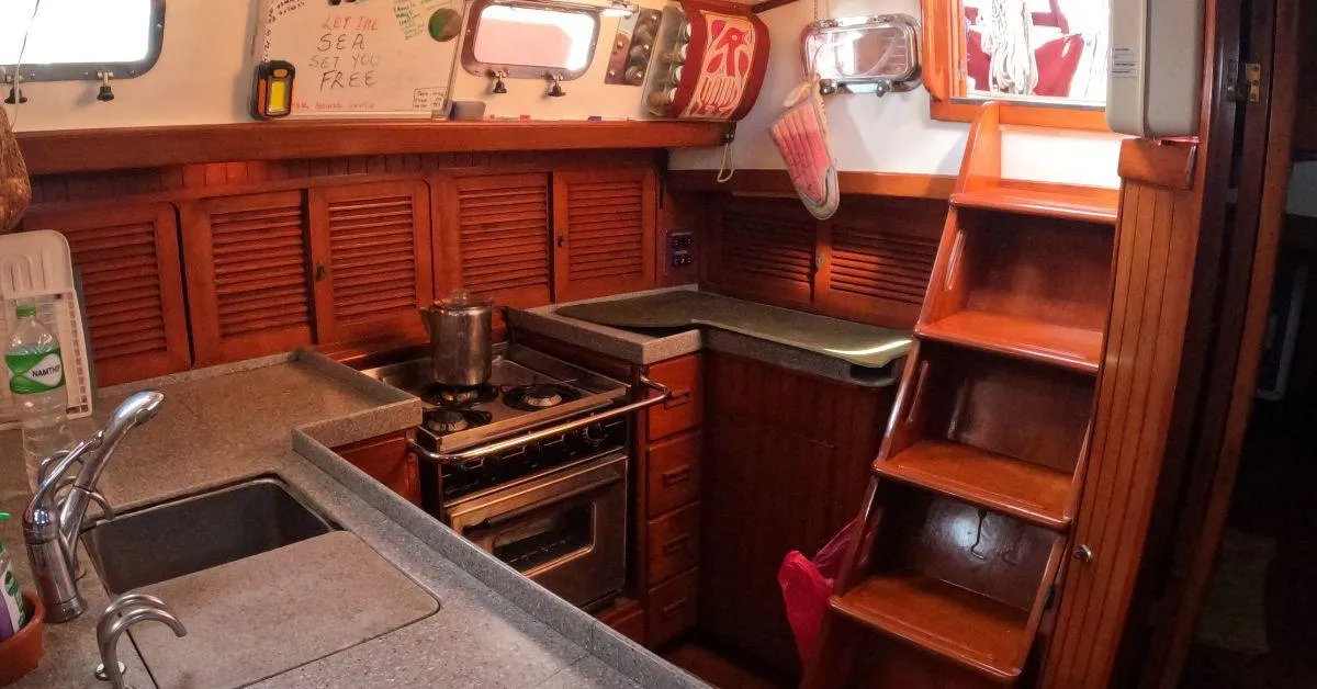 The kitchen space is limited and comprises a nine-kg gas cylinder which suffices for simple meals  
