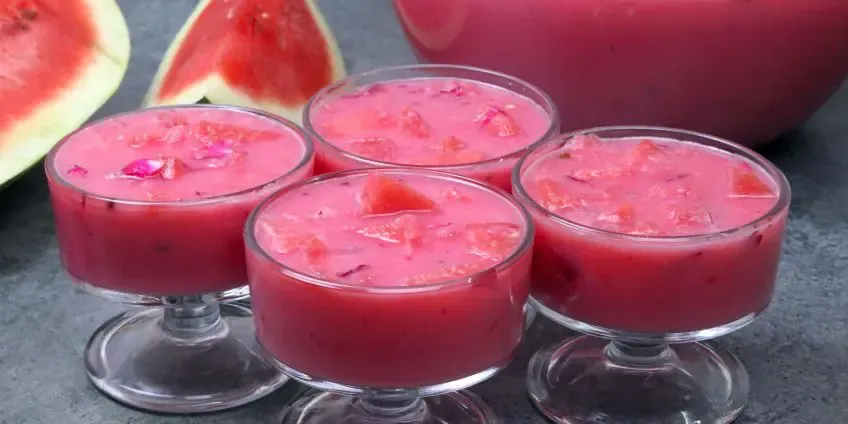 Refreshing chilled watermelon milk sorbet with fruity goodness. 