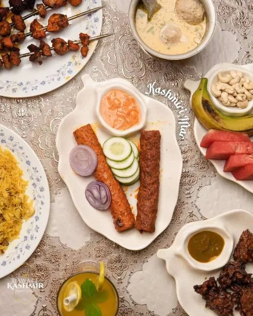 This Iftaar Wazwan Platter features delicacies like kebabs, pulao, Goshtaba, and more.