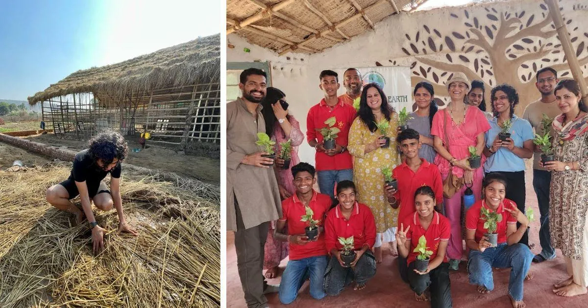 Jyoti introduces the students to concepts of sustainable architecture as she takes them around the nature campus 